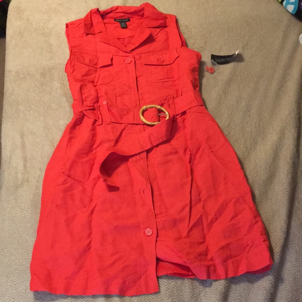 Red button up dress